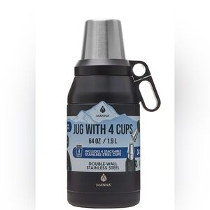 NEW Manna 64 oz Stainless Steel Jug with 4 Cups